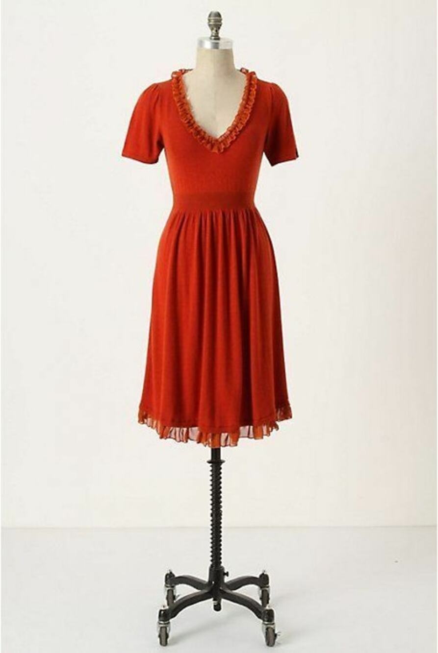 Isabella Sinclair Anthropologie Jacinth Orange Wool Blend Sweater Dress Retro
